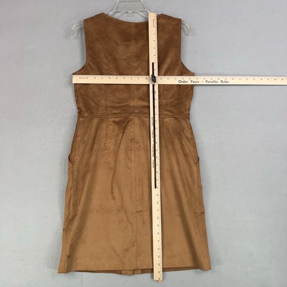 Talbots Dress Womens 2 Tan Tobacco Faux Suede Button Front Academia Quiet Luxury - Picture 9 of 14